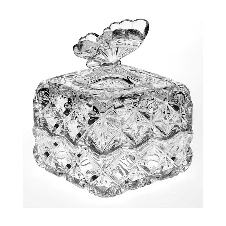 Сахарница Crystal Bohemia "Бабочка" 9,6см, квадратная, хрусталь
