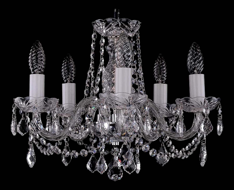 Люстра Bohemia Ivele Crystal 1402 1402/5/141/Ni/Leafs цвет плафона/подвески Прозрачный, цвет арматуры Прозрачный, Никель
