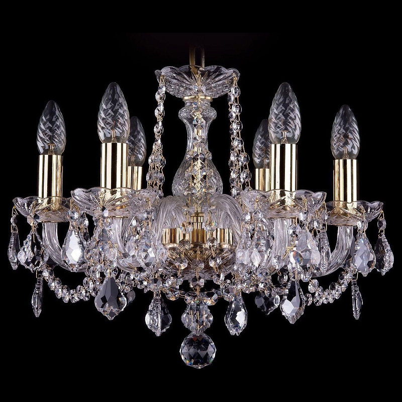 Люстра Bohemia Ivele Crystal 1402 1402/6/141/G/Leafs цвет плафона/подвески Прозрачный, цвет арматуры Золото, Прозрачный