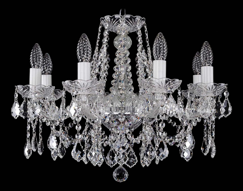 Люстра Bohemia Ivele Crystal 1413 1413/8/200/Ni/Leafs цвет плафона/подвески Прозрачный, цвет арматуры Прозрачный, Никель